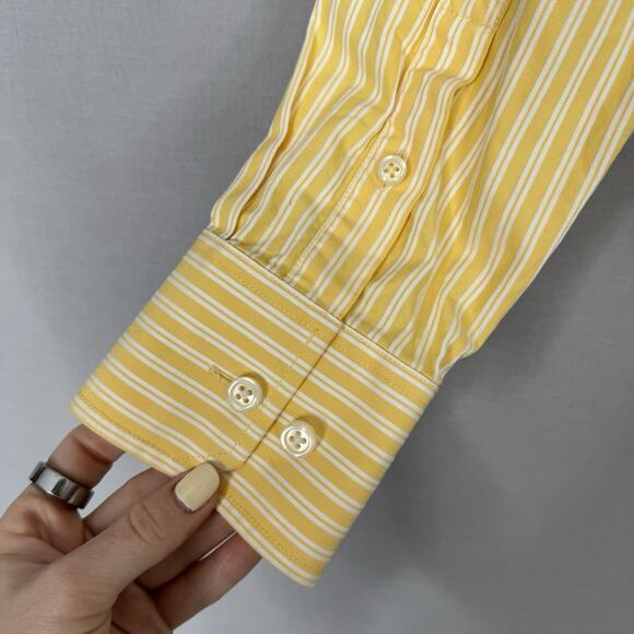 Ruehl 925 Mens Shirt Medium Yellow 100% Cotton Striped Oxford Prep Y2K Old Money - Picture 9 of 15